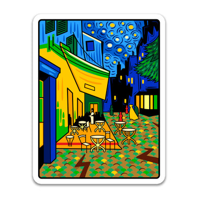 Terrasse du café le soir - Autocollant