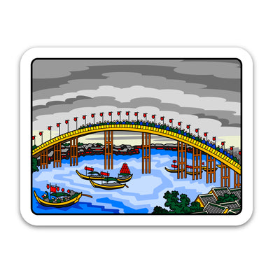 Le pont Tenma dans la province de Settsu - Autocollant